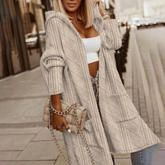 Gwyneth - Long Knit Hooded Cardigan — Khaki