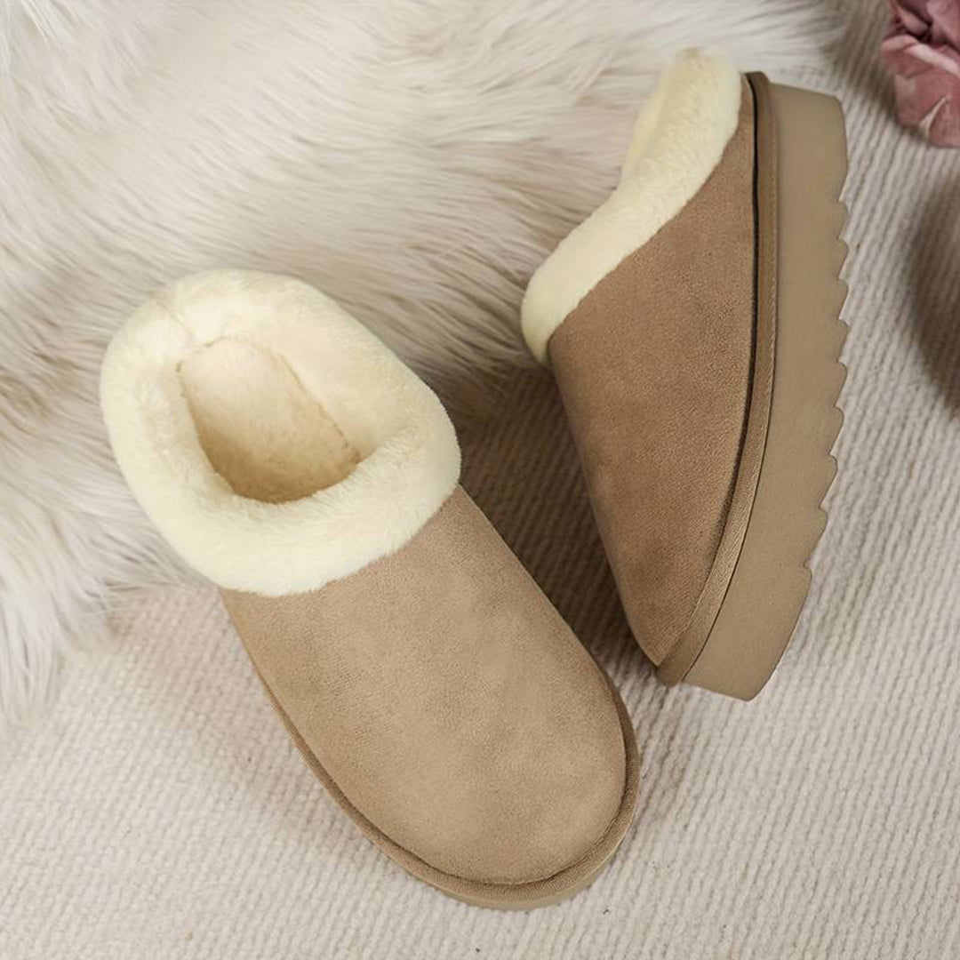 Philippa - Fur Lined Platform Slippers — Khaki