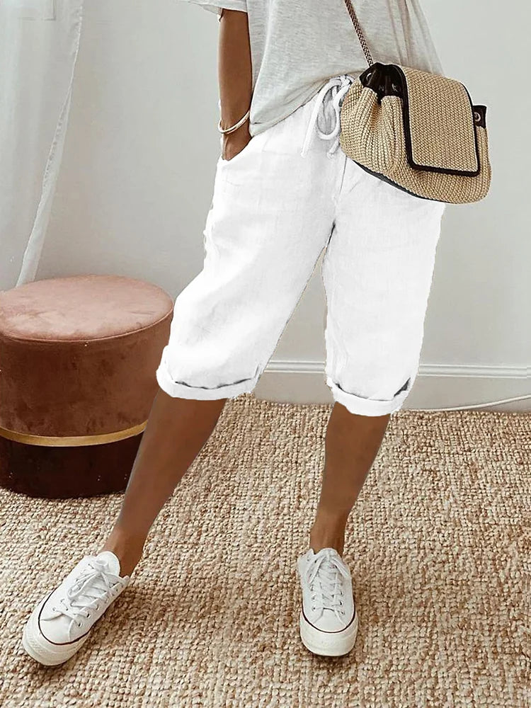 Evangeline - Cotton Knee Length Shorts — White