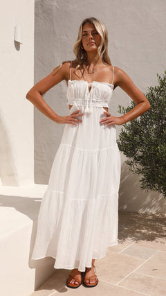 Clementine - Strapless Tiered Midi Dress — White