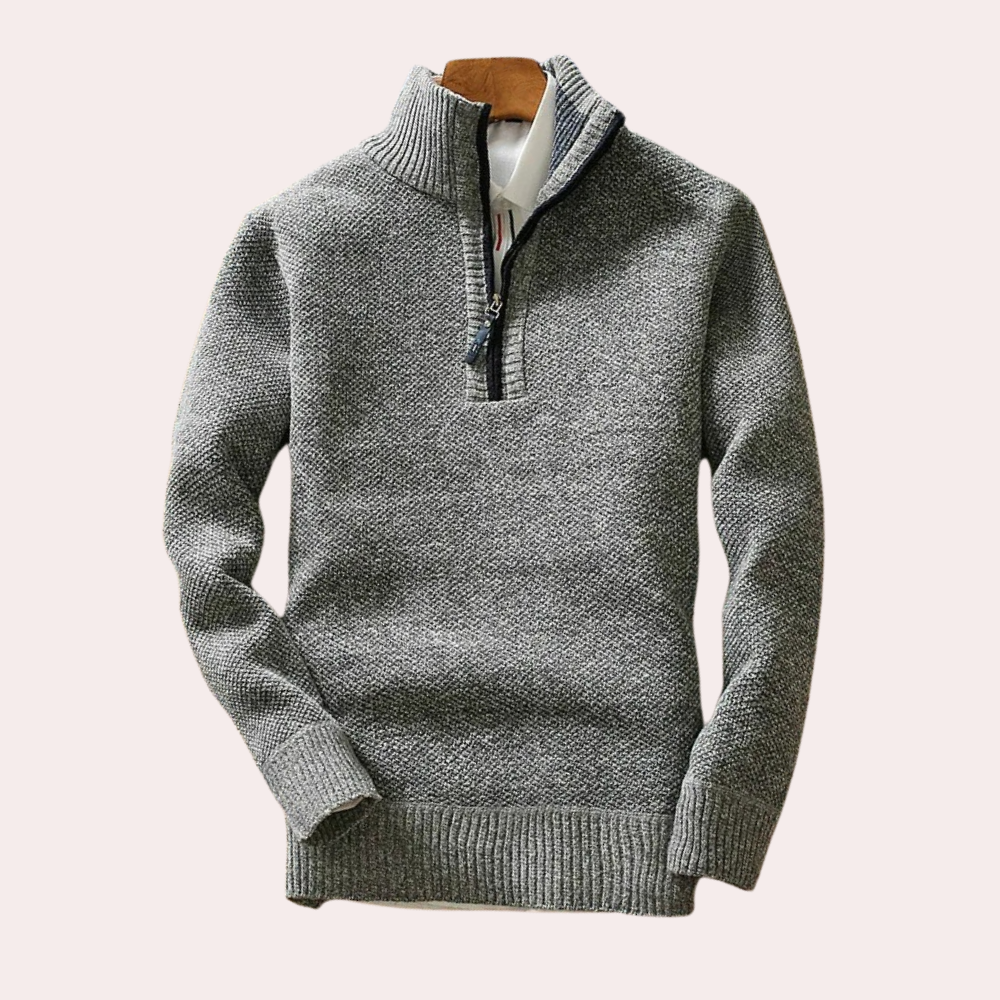 Lincoln - Quarter Zip Knit Jumper — Light grey