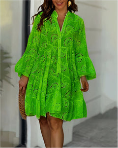 Seraphina - Eyelet Ruffle Mini Dress — Green