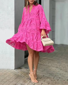 Seraphina - Eyelet Ruffle Mini Dress — Dark Pink