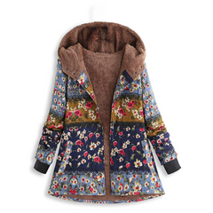 Valerie - Floral Print Fleece Lined Jacket — Blue