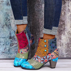 Coretta - Embroidered Heeled Boots — Blue