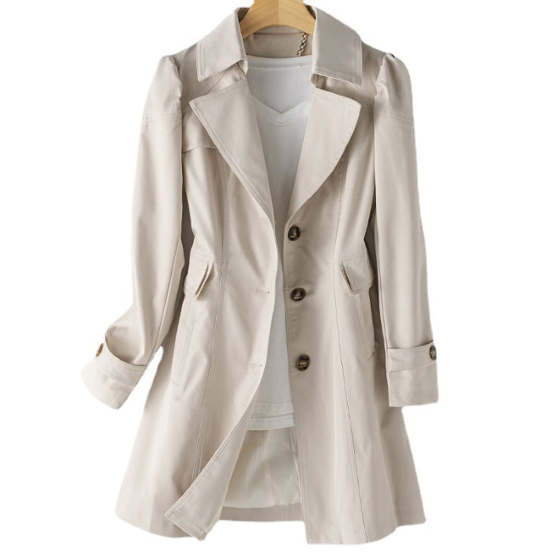 Catherine - Fitted Long Coat with Buttons — Ivory