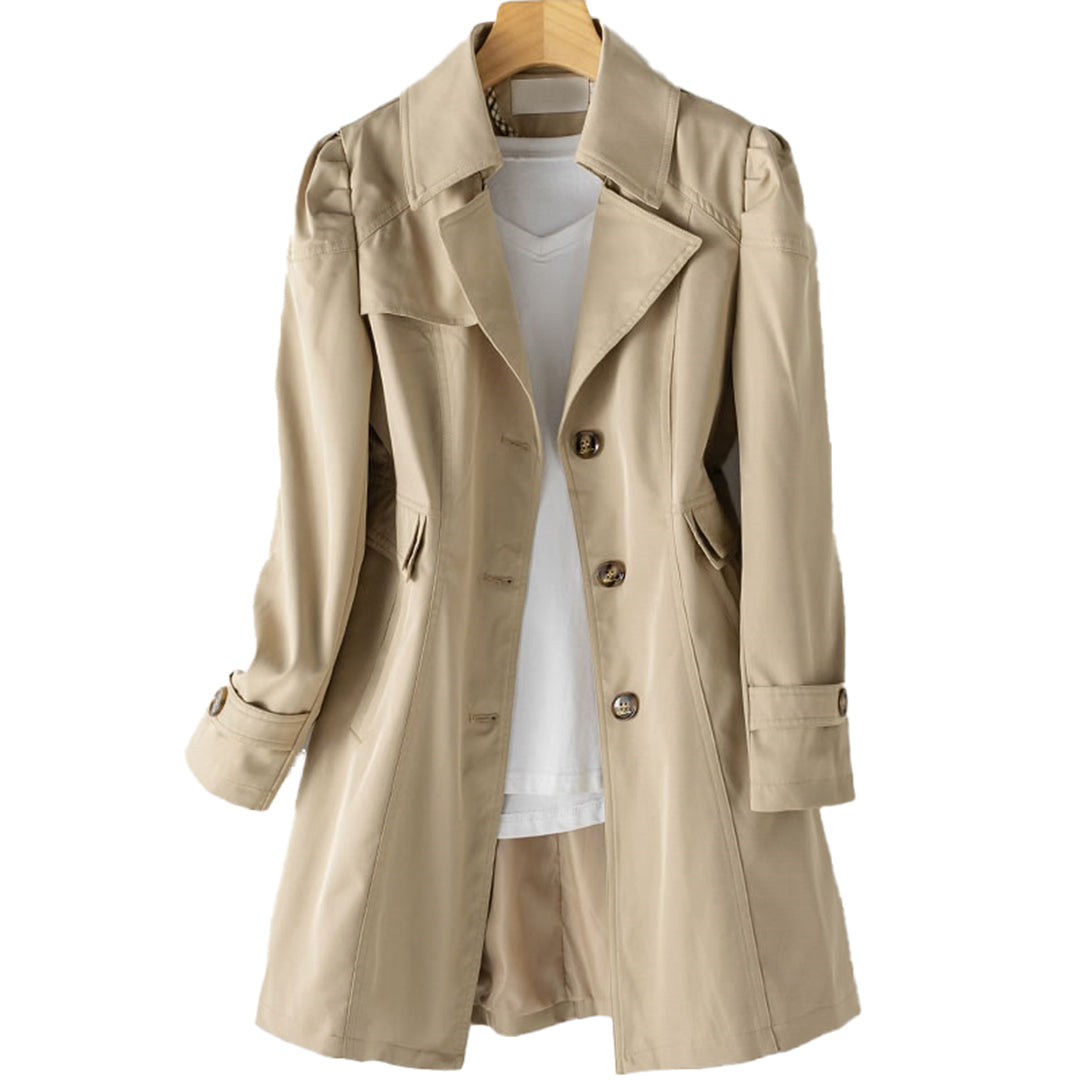 Catherine - Fitted Long Coat with Buttons — Khaki
