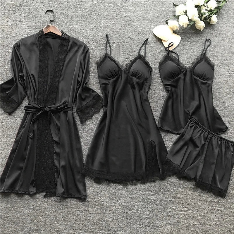 Iris - Satin Five Piece Pyjama Set — Black