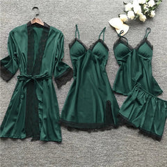 Iris - Satin Five Piece Pyjama Set — Green