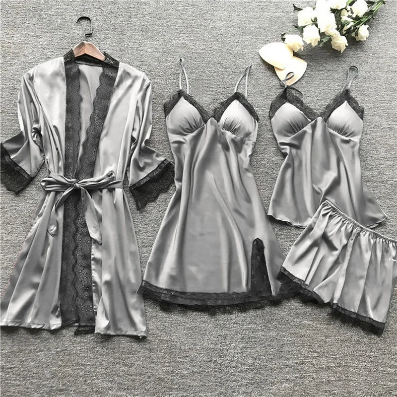 Iris - Satin Five Piece Pyjama Set — Grey