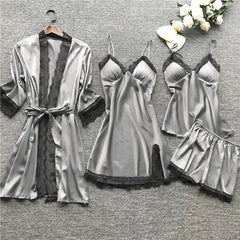Iris - Satin Five Piece Pyjama Set — Grey
