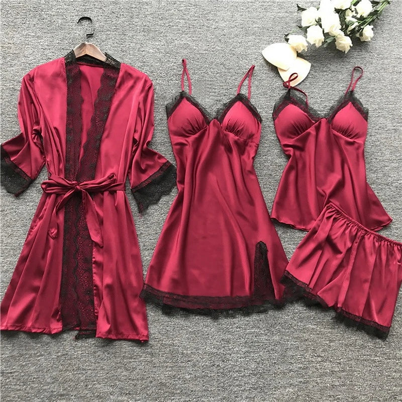 Iris - Satin Five Piece Pyjama Set — Red