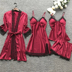 Iris - Satin Five Piece Pyjama Set — Red