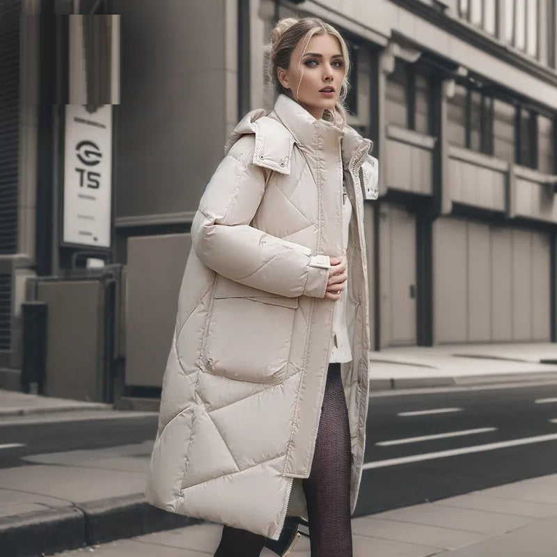 Annabelle - Belted Long Puffer Coat — beige_lara