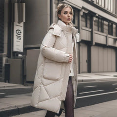Annabelle - Belted Long Puffer Coat — beige_lara