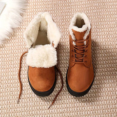 Renata - Lace up Fleece Boots — Light brown