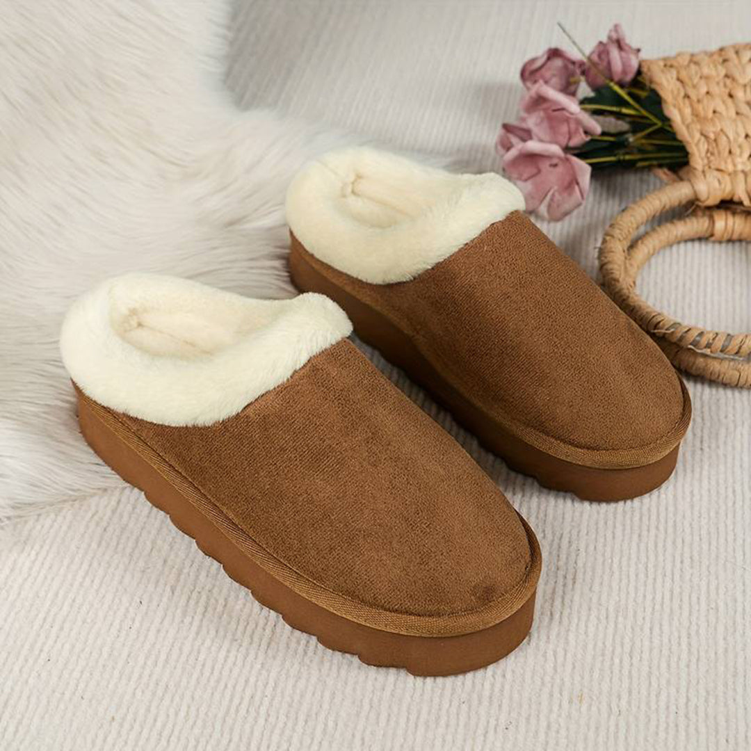 Philippa - Fur Lined Platform Slippers — Light brown