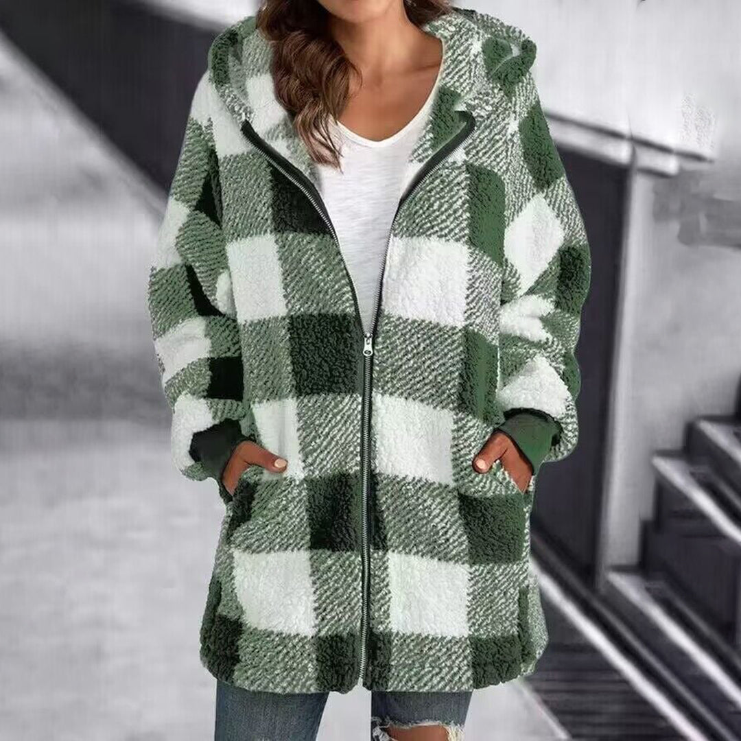 Beatrix - Check Hooded Fleece Coat — Light green