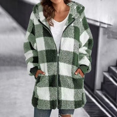 Beatrix - Check Hooded Fleece Coat — Light green