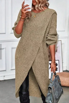 Imogen - Split Hem Knit Tunic — Khaki