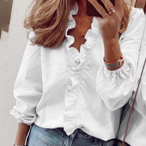 Liana - Ruffle Trim Blouse — White