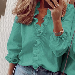Liana - Ruffle Trim Blouse — Green