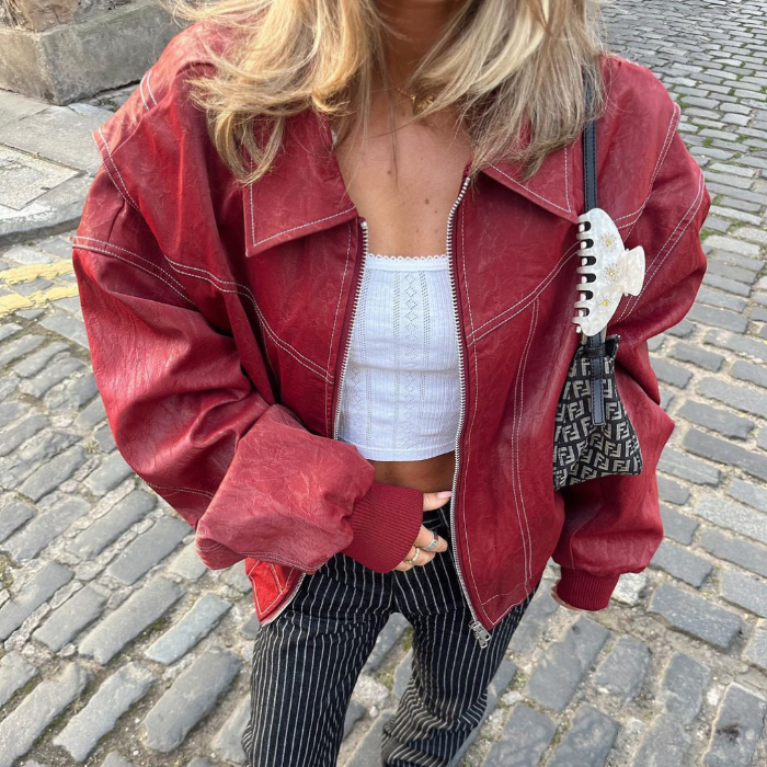 Ruby - Washed Leather Jacket — Red