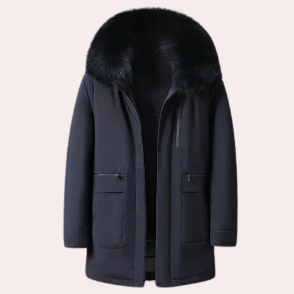 Sebastian - Coat with Oversized Fur Collar — Blue