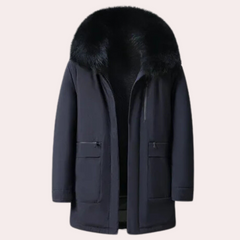 Sebastian - Coat with Oversized Fur Collar — Blue