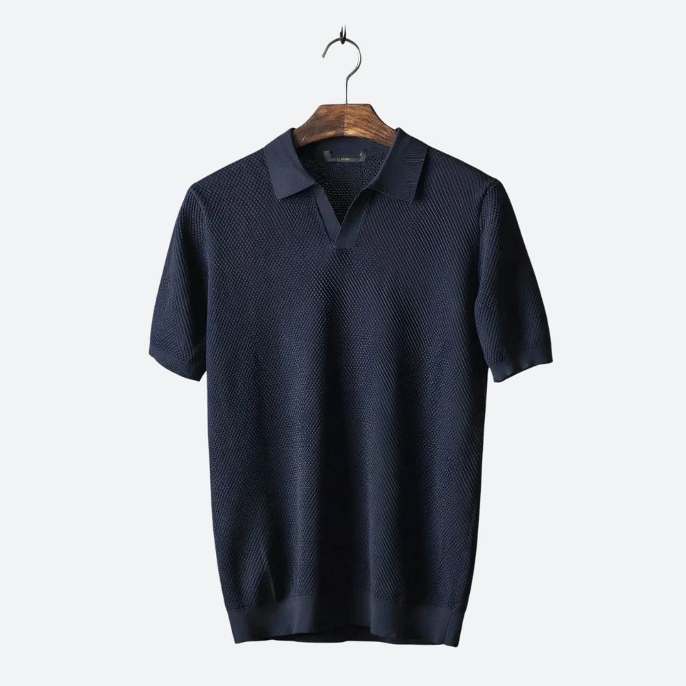 Martin - Open Collar Knit Polo — Dark blue