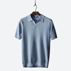 Martin - Open Collar Knit Polo — Himel blue