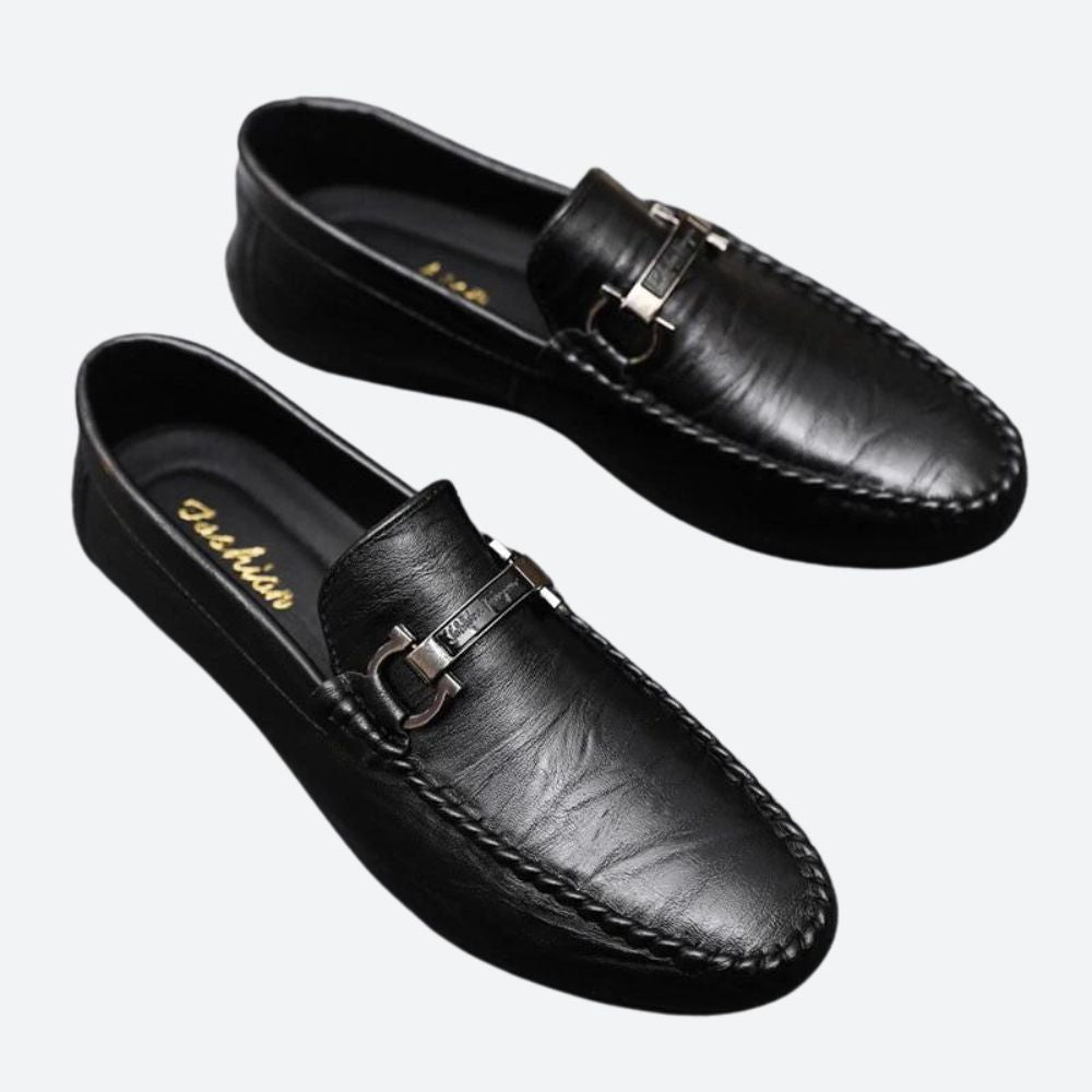 Tristan - Leather Buckle Loafers — Black