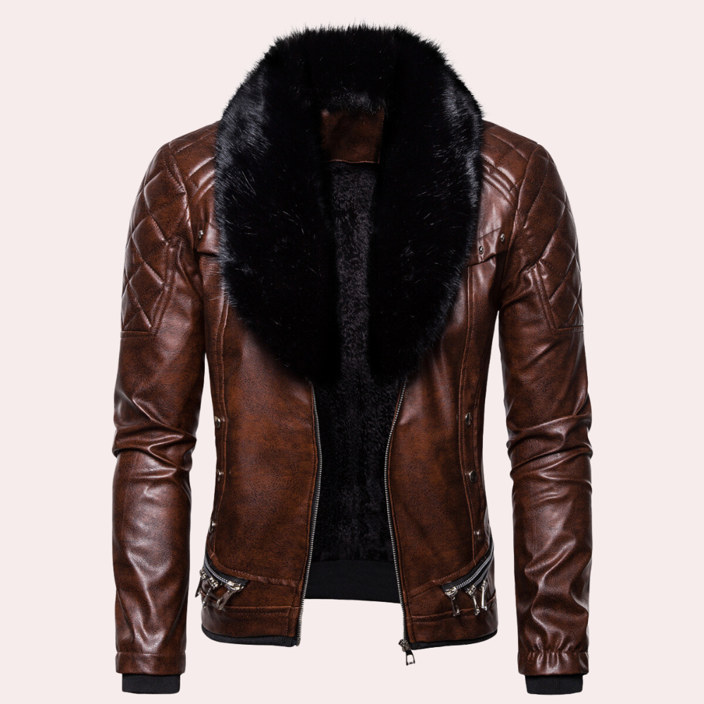 Sylvester - Leather Jacket with Fur Collar — Brown