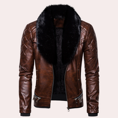 Sylvester - Leather Jacket with Fur Collar — Brown