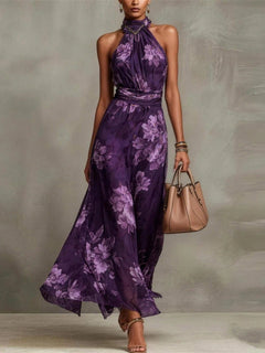 Amalia - Floral Chiffon Halter Maxi Dress
