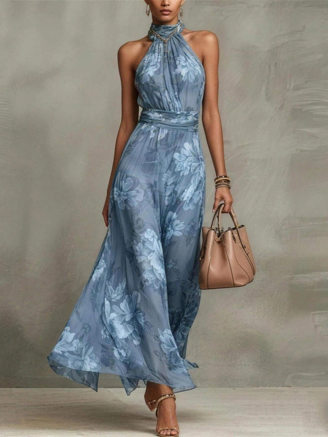 Amalia - Floral Chiffon Halter Maxi Dress