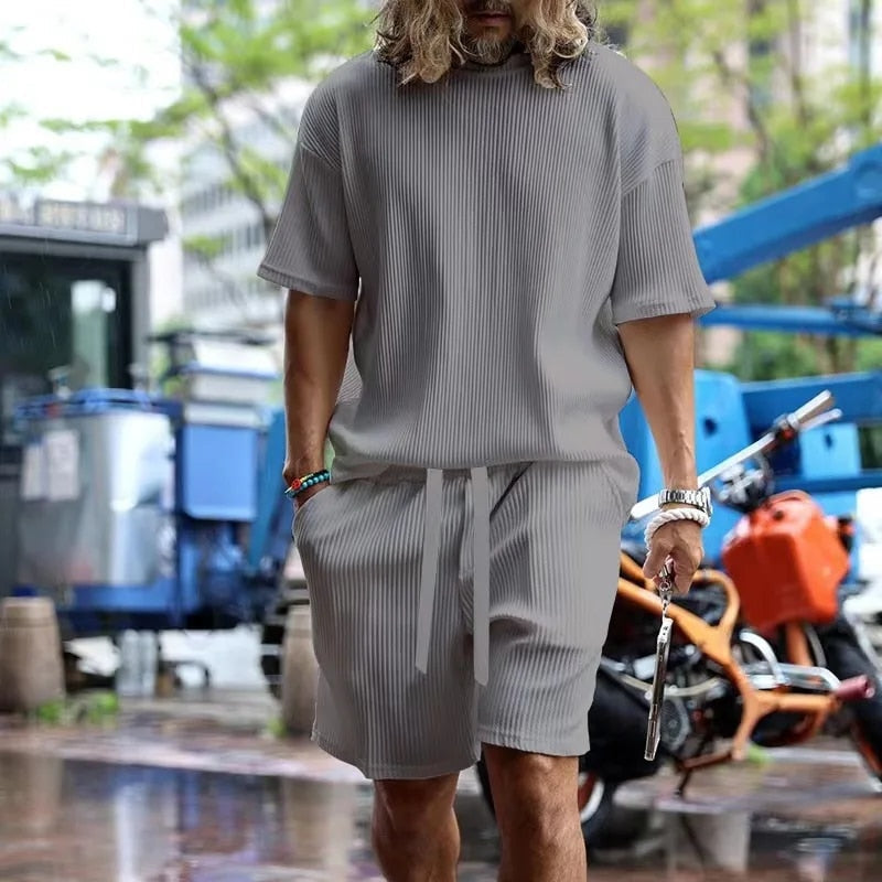 Sebastian - Textured Shirt and Shorts Set — Gray