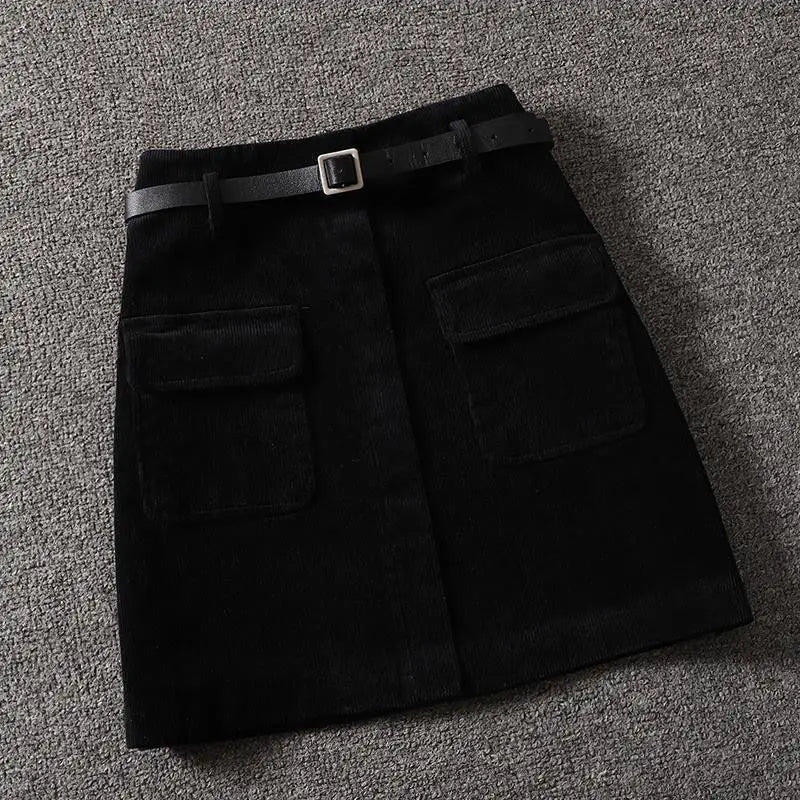 Cecilia - Corduroy Belted Mini Skirt