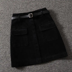 Cecilia - Corduroy Belted Mini Skirt