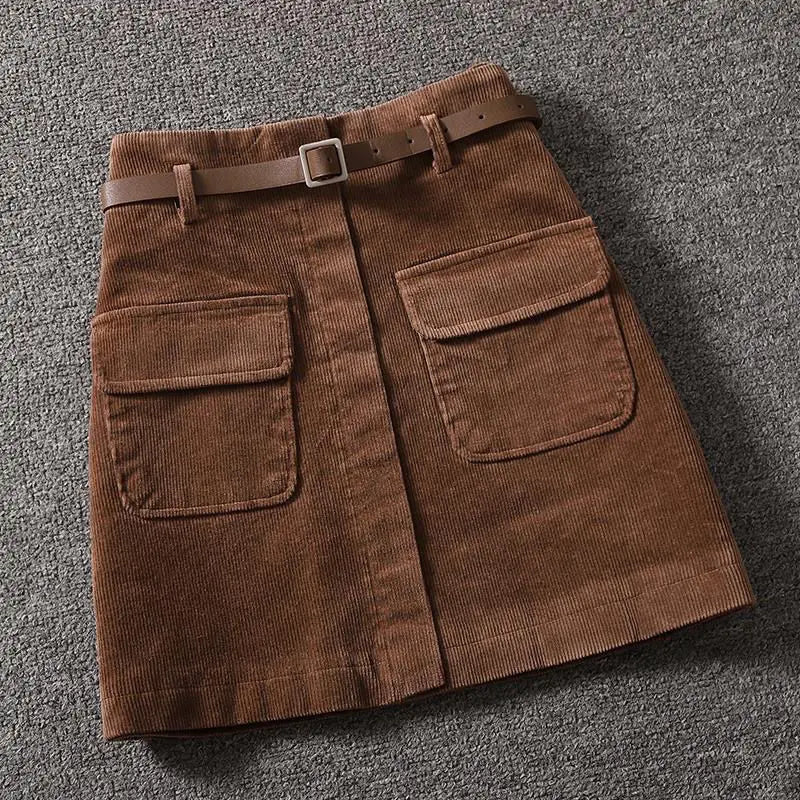 Cecilia - Corduroy Belted Mini Skirt