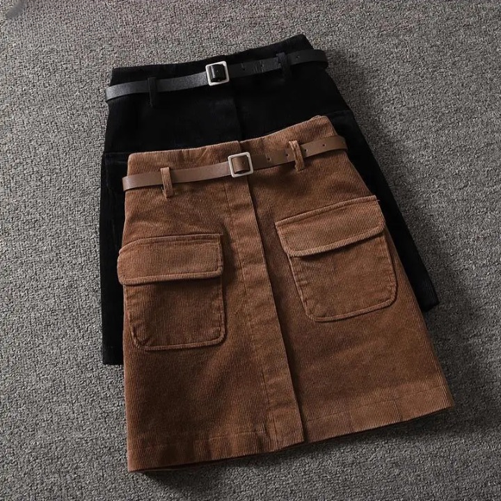 Cecilia - Corduroy Belted Mini Skirt