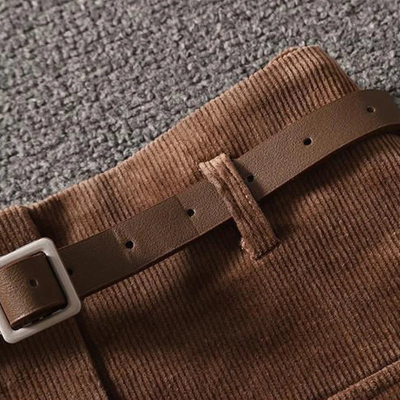 Cecilia - Corduroy Belted Mini Skirt