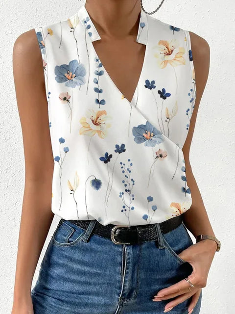 Tessa - Sleeveless Wrap Top — Flowers 3