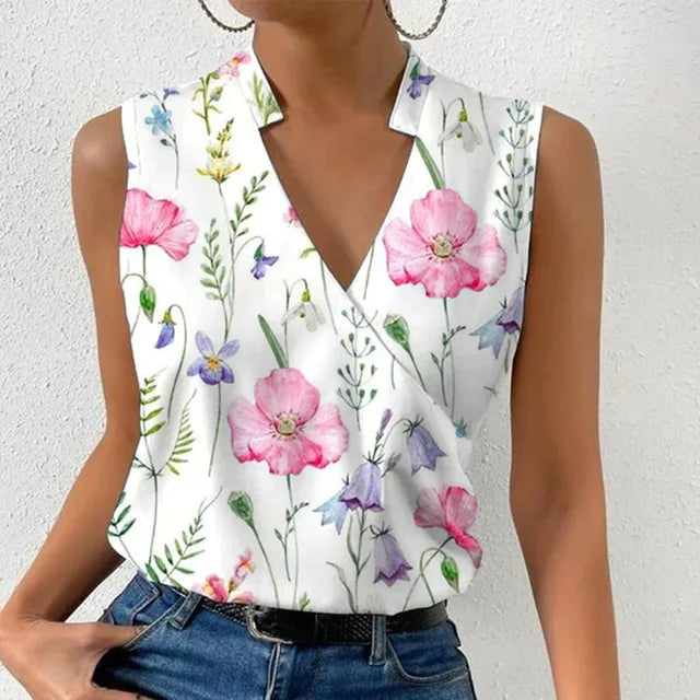 Tessa - Sleeveless Wrap Top — Flowers 1