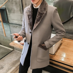 Wesley - Long Coat with Fur Collar — Grey