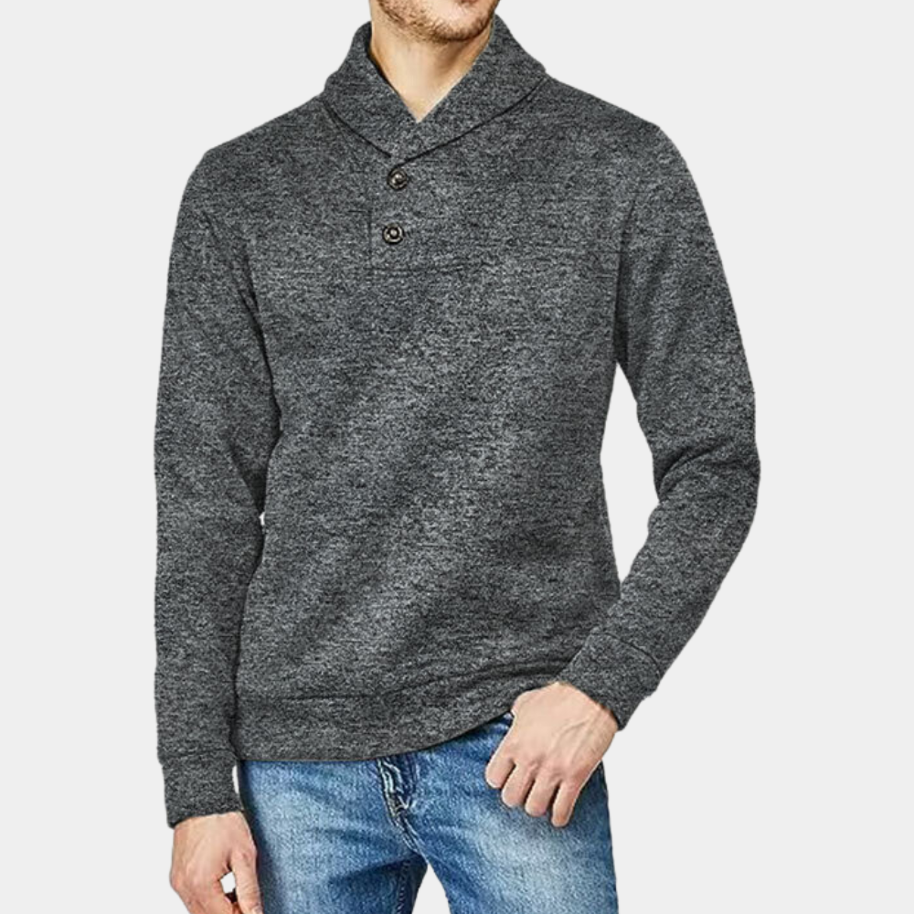 Zachary - Shawl Collar Button Jumper — Dark grey