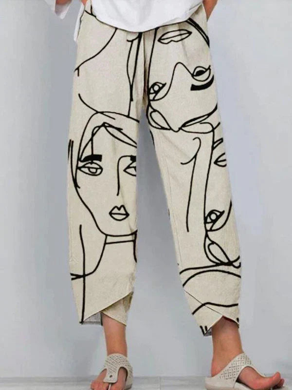 Veronica - Line Art Print Trousers