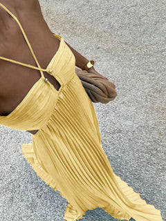 Kimberley - Pleated Maxi Dress with Straps — Yellow