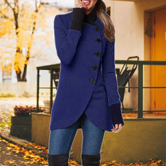 Annabel - Asymmetric Button Coat — Navy blue