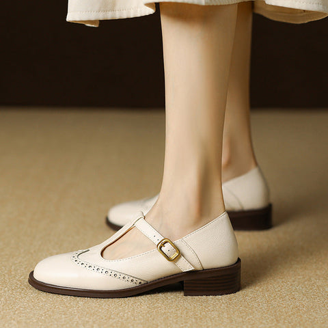 Amelie - Two Tone T-Bar Brogue Shoes